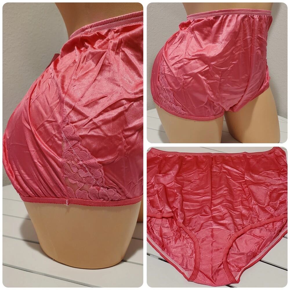 Vanity Fair Lace Nouveau Nylon Full Cut Panty Lace Shiny Pink Taffy 9/2XL
